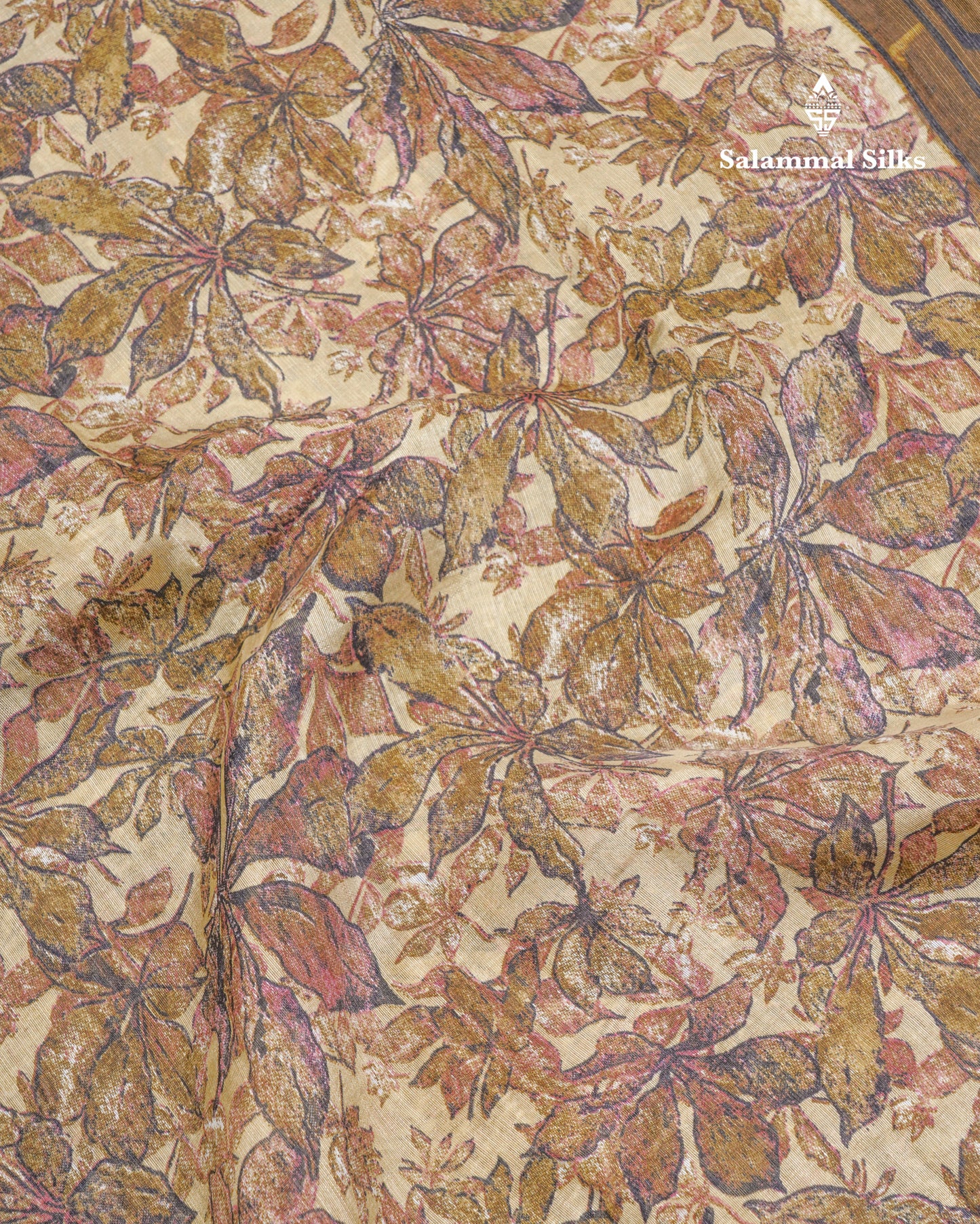 Beautiful Cream Sandal Mixed Cotton Saree With Contrast Olive Mustard Yellow Tissue Borber