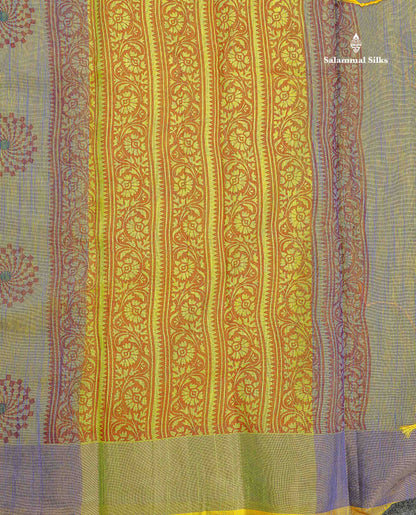Cotton Mix Saree - Dual Tone Blue Colour Body Printed With Contrast Lemon Yellow Blouse