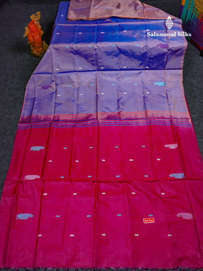 Dual Tone Violet Thread work Buttas Banana Pinth Saree (Vaazhainaar Pattu) With Contrast Wine Blouse