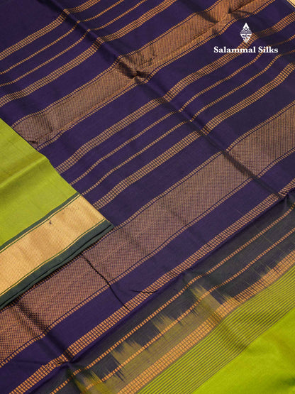 Beautiful Green Plain Handloom Pure Silk Cotton Saree With Violet Blouse