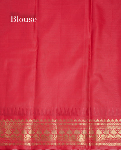 Beautiful Dual Tone Redish Green Semi Silk Saree With Contrast Chilly Red Traditional Temple Border