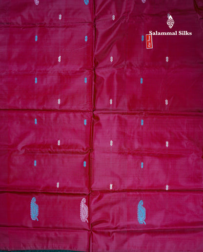 Dual Tone Violet Thread work Buttas Banana Pinth Saree (Vaazhainaar Pattu) With Contrast Wine Blouse