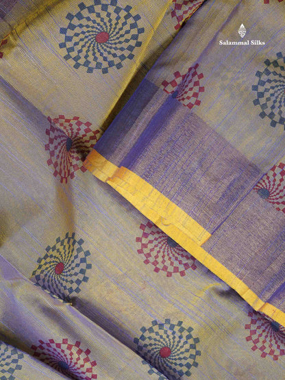 Cotton Mix Saree - Dual Tone Blue Colour Body Printed With Contrast Lemon Yellow Blouse