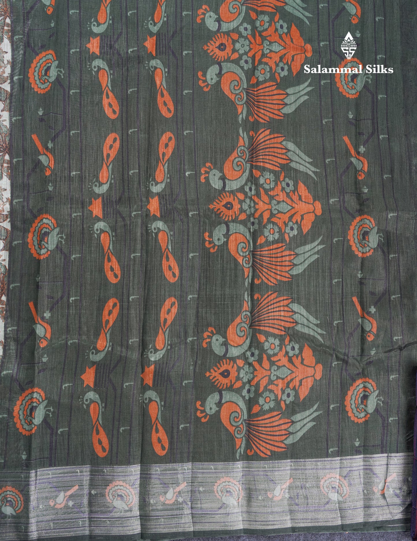 Beautiful Cream Sandal Mixed Cotton Saree With Contrast Olive Mustard Yellow Tissue Borber