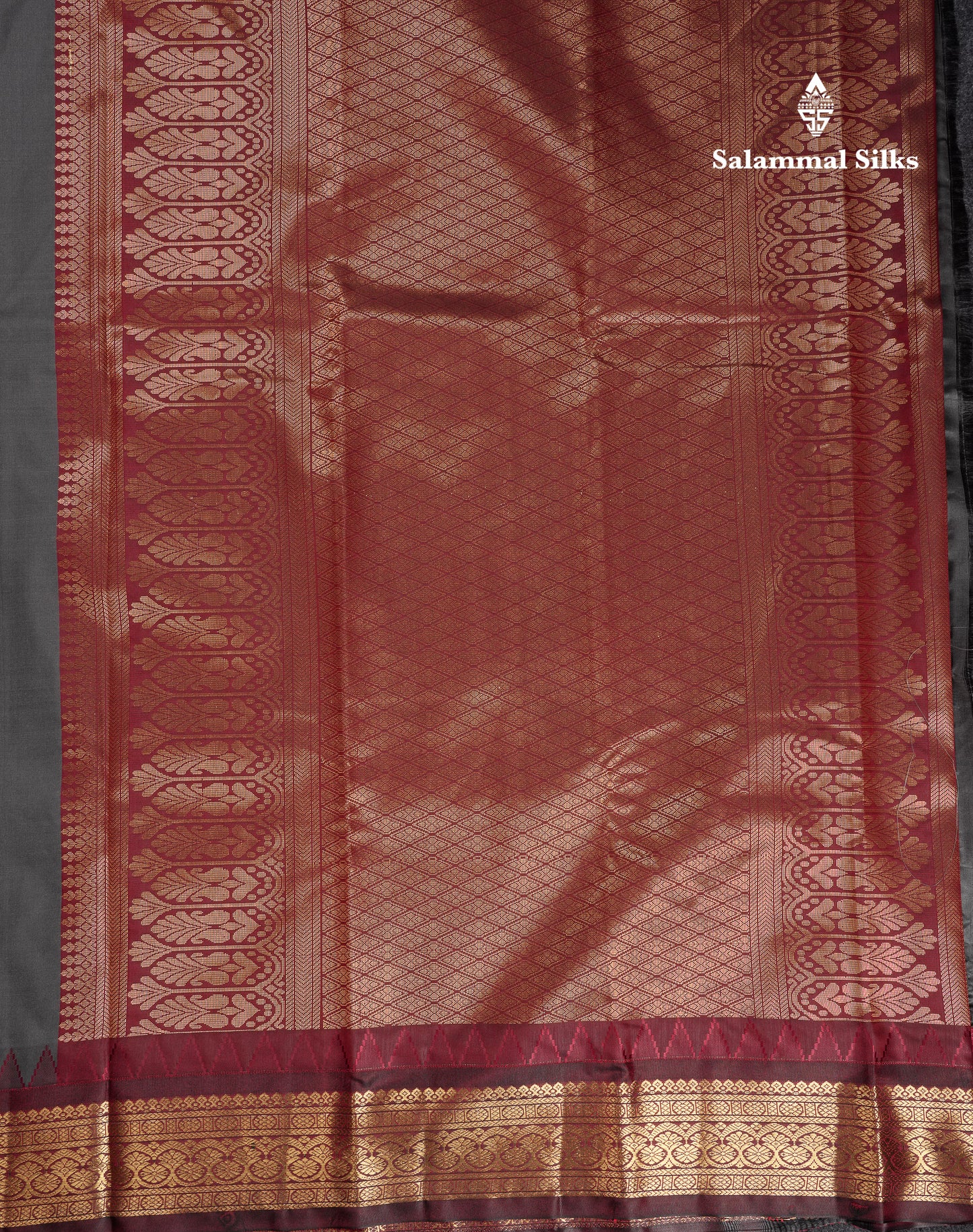 Beautiful Grey Semi Silk Saree With Contrast Dark Maroon Traditional Temple Border