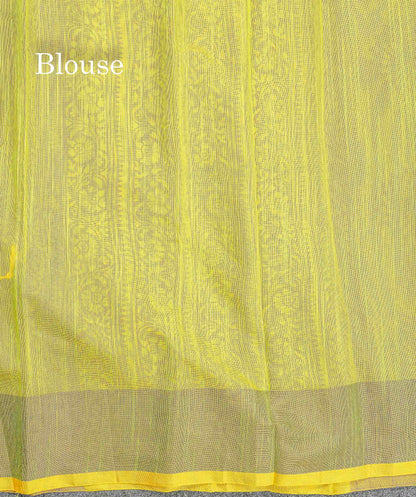 Cotton Mix Saree - Dual Tone Blue Colour Body Printed With Contrast Lemon Yellow Blouse