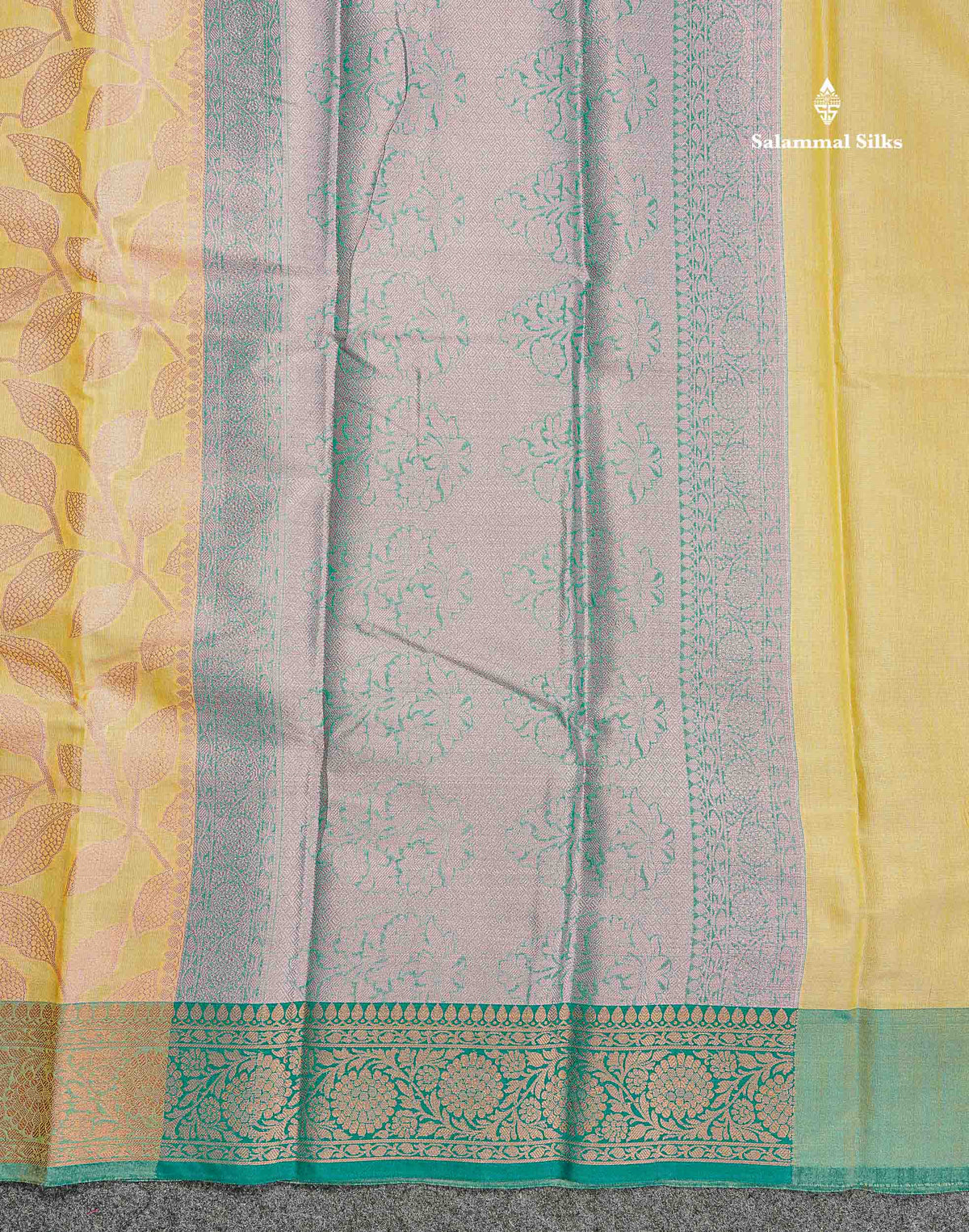 Cotton Mix Saree - Light Yellow Colour Body With Contrast Teal Green Fancy Border
