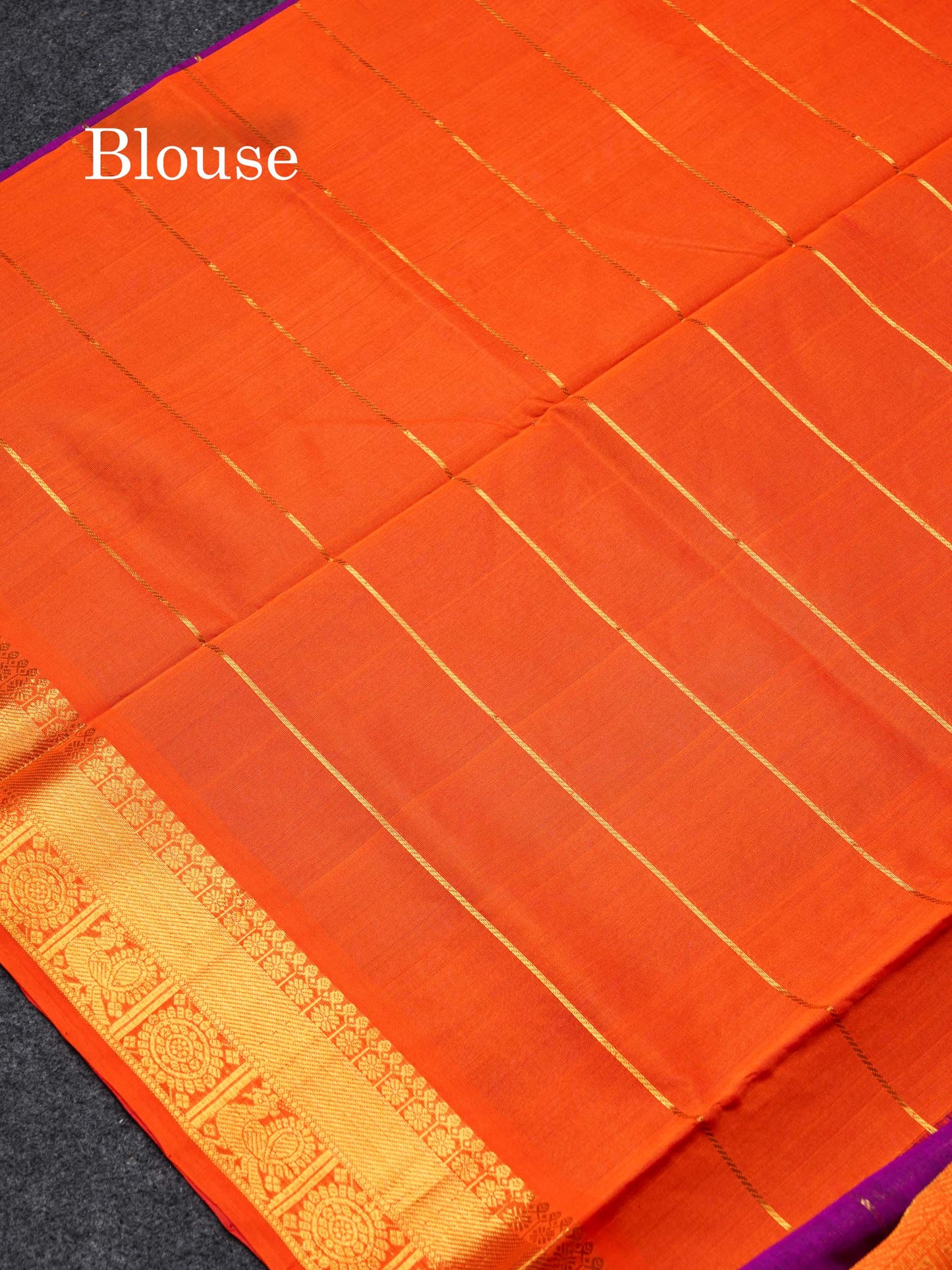 Purple Checks Pure Silk Cotton Saree With Contrast Orange Blouse