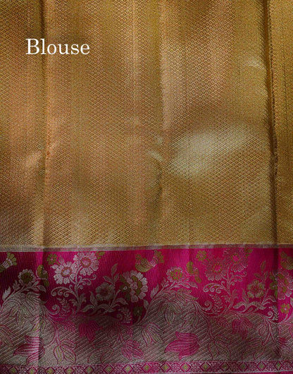 Beautiful Manthulir Green Menakari Work Tissue Bridal Pure Kanjivaram Silk Saree With Contrast Pink Fancy Evening Morning Border