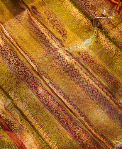 Beautiful Manthulir Green Menakari Work Tissue Bridal Pure Kanjivaram Silk Saree With Contrast Pink Fancy Evening Morning Border