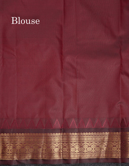 Beautiful Grey Semi Silk Saree With Contrast Dark Maroon Traditional Temple Border
