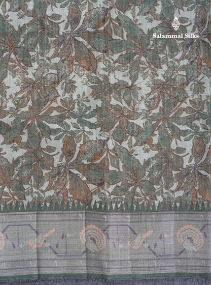 Beautiful Cream Sandal Mixed Cotton Saree With Contrast Olive Mustard Yellow Tissue Borber