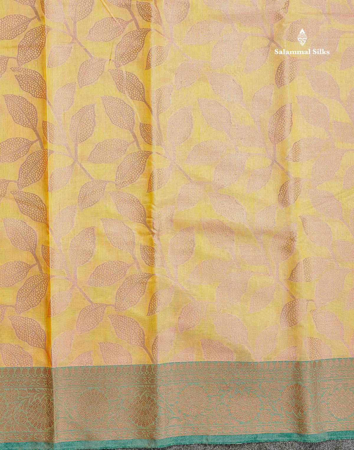 Cotton Mix Saree - Light Yellow Colour Body With Contrast Teal Green Fancy Border