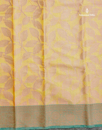 Cotton Mix Saree - Light Yellow Colour Body With Contrast Teal Green Fancy Border