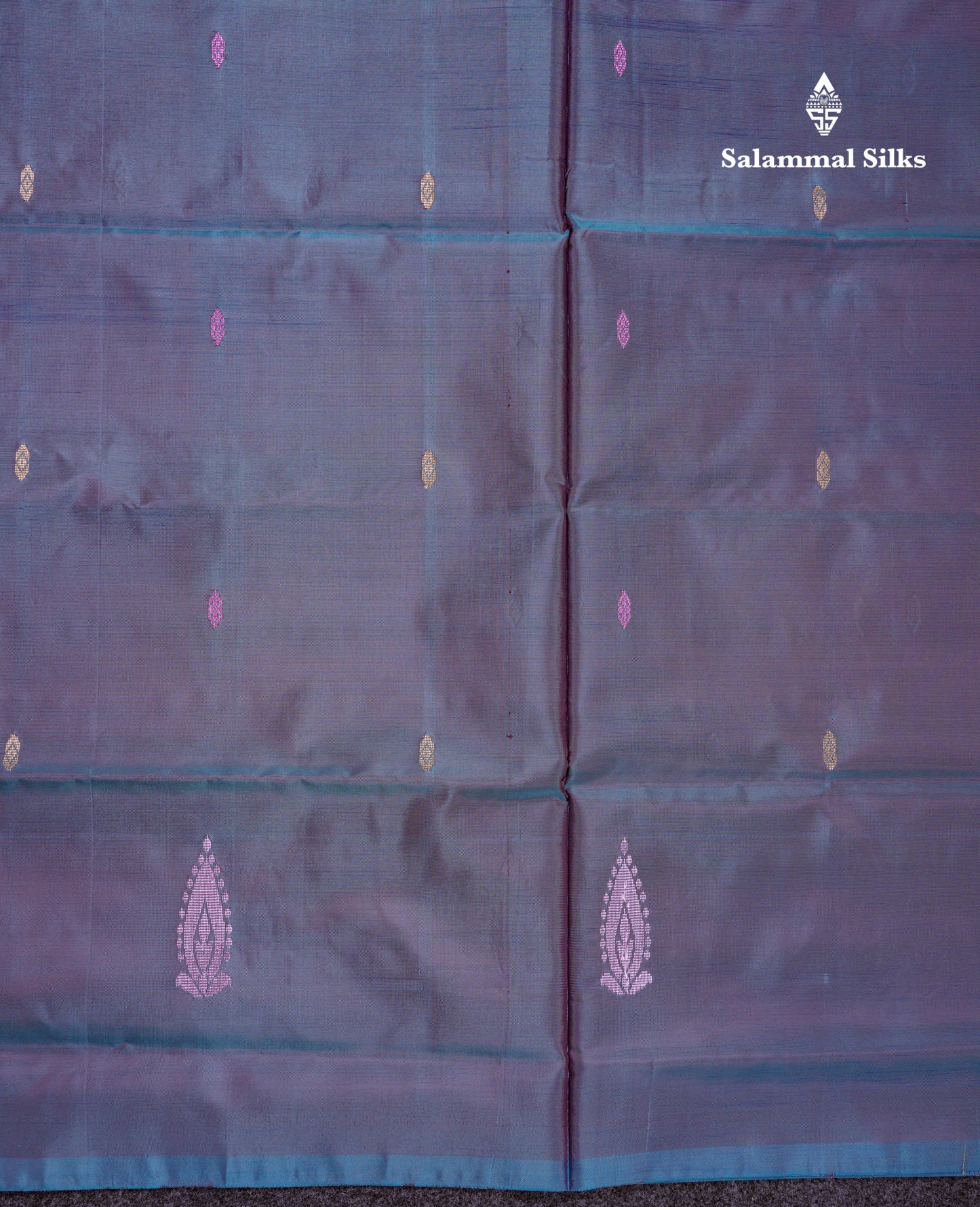 Dual Tone Blue Thread work Buttas Banana Pinth Saree (Vaazhainaar Pattu) With Contrast Light Yellow Blouse