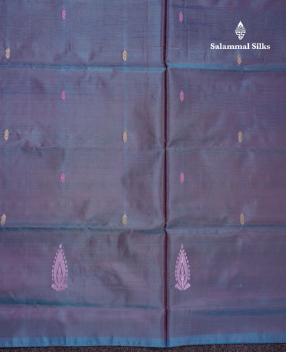 Dual Tone Blue Thread work Buttas Banana Pinth Saree (Vaazhainaar Pattu) With Contrast Light Yellow Blouse