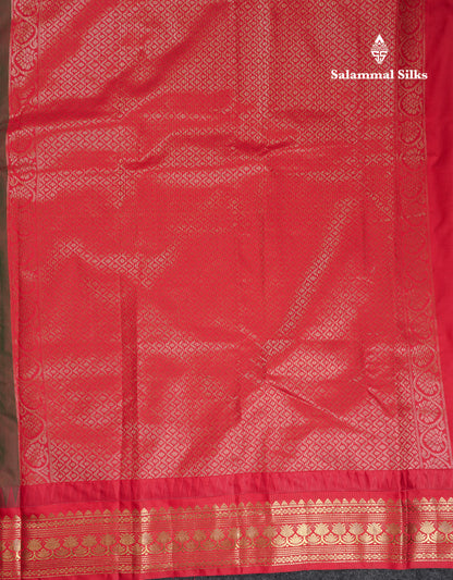 Beautiful Dual Tone Manthulir Green Semi Silk Saree With Contrast Chilly Red Traditional Temple Border