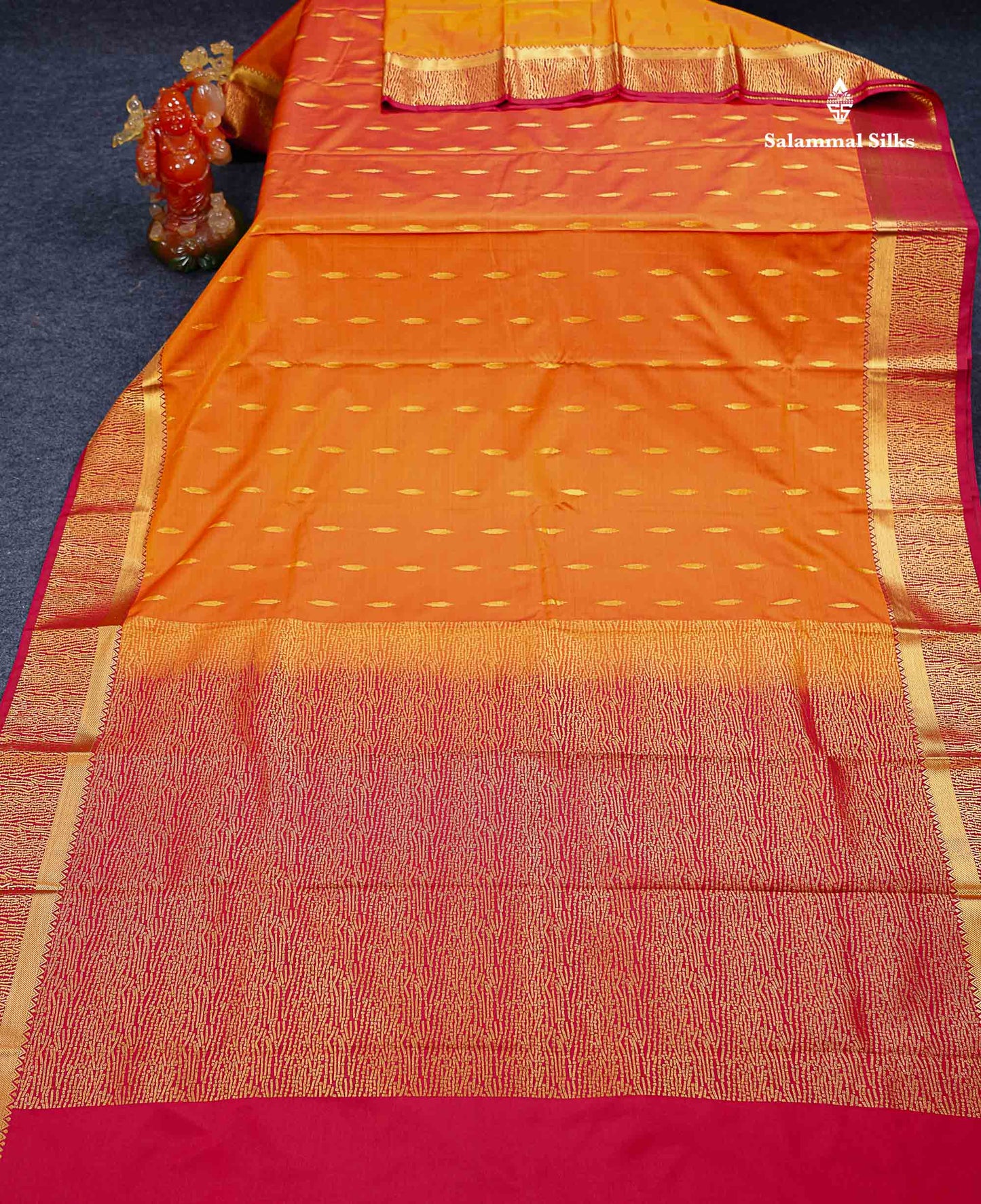 Beautiful Olive Green Malli Moggu Butta Semi Silk Saree With Contrast Dark Brown Fancy Border