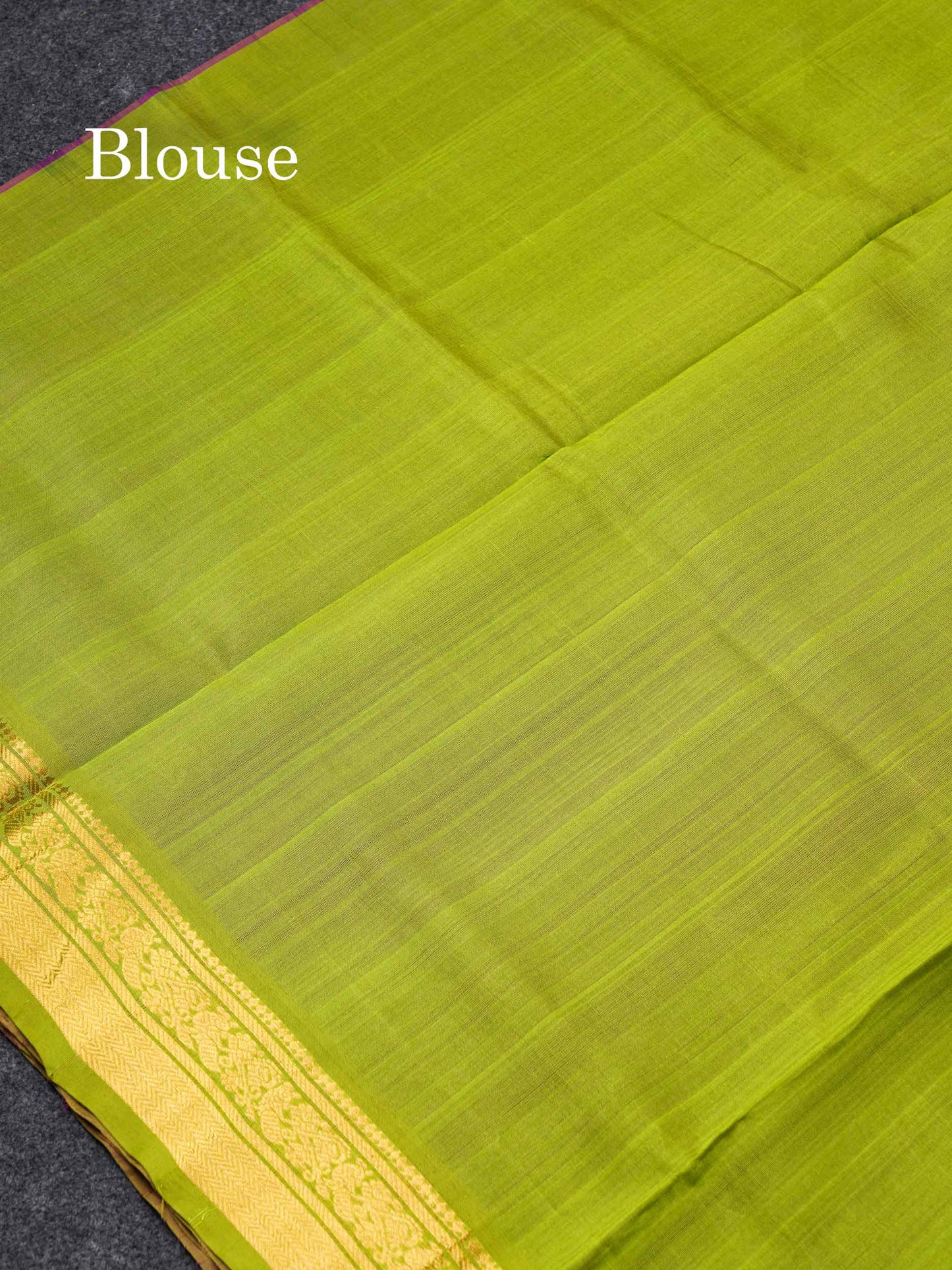 Dark Purple Pure Silk Cotton Saree With Contrast Parrot Green Blouse