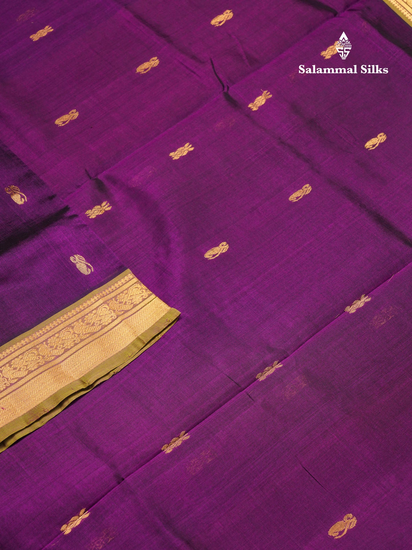 Dark Purple Pure Silk Cotton Saree With Contrast Parrot Green Blouse