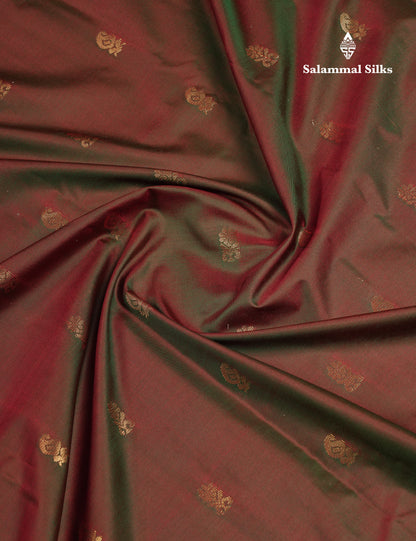 Beautiful Dual Tone Manthulir Green Semi Silk Saree With Contrast Chilly Red Traditional Temple Border