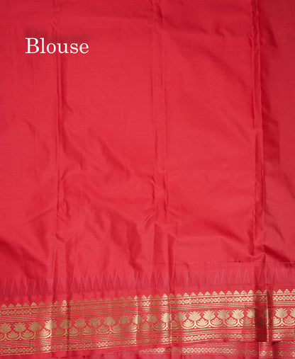 Beautiful Dual Tone Manthulir Green Semi Silk Saree With Contrast Chilly Red Traditional Temple Border