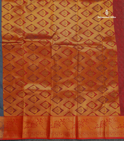 Semi Silk Saree - Red Colour Body With Contrast Dual Tone Green Blouse