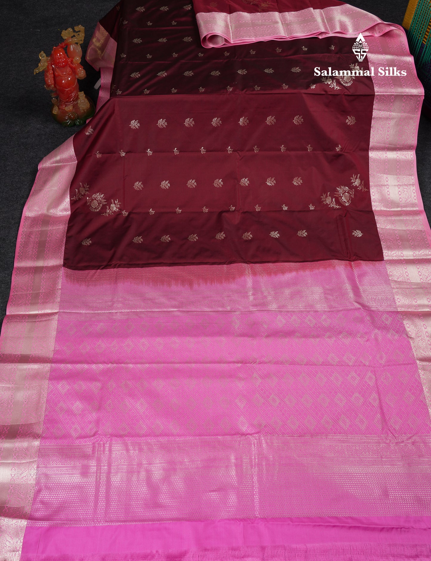 Beautiful Violet Semi Silk Saree With Contrast Baby Pink Traditional Border