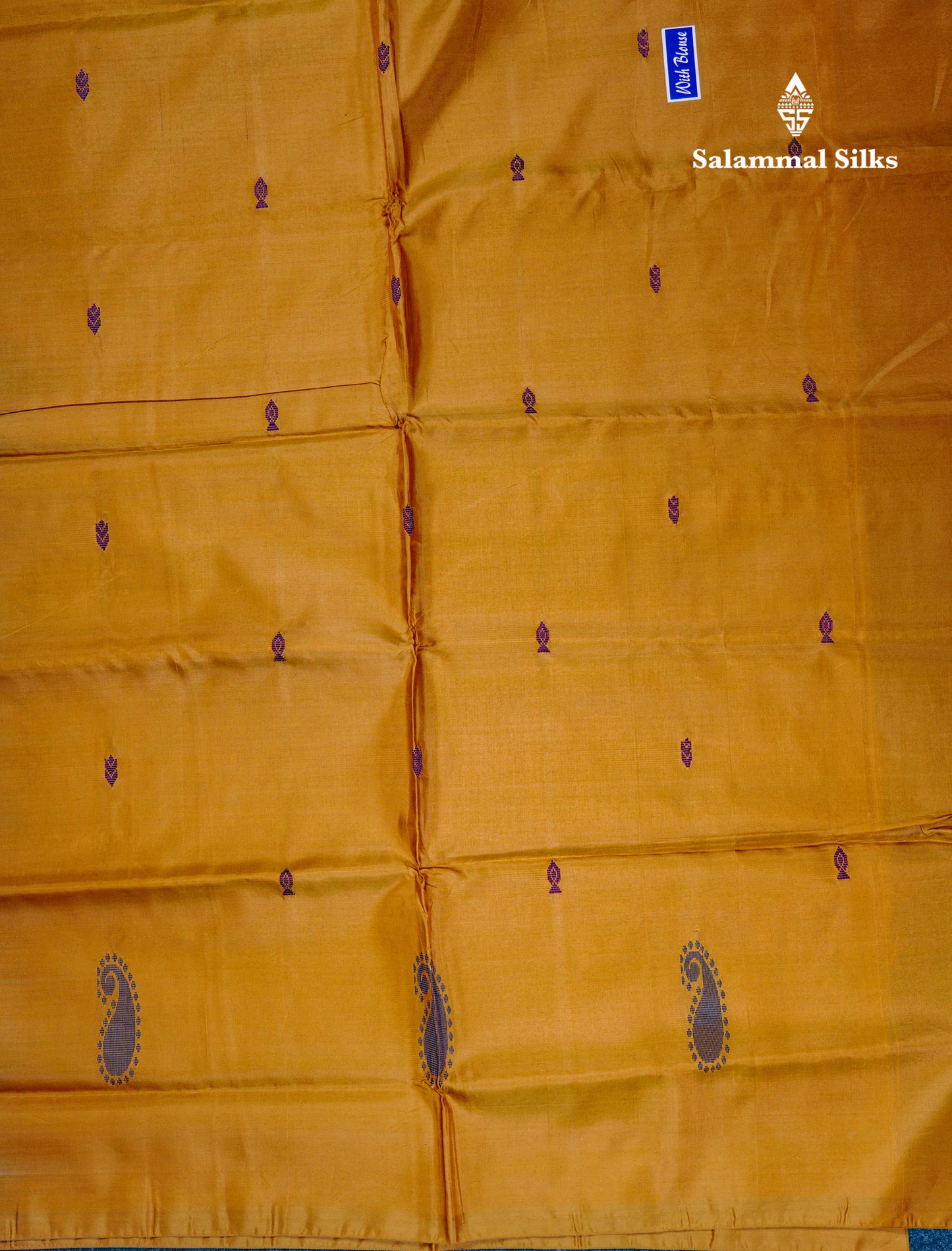 Pastel Blue Thread work Buttas Banana Pinth Saree (Vaazhainaar Pattu) With Contrast Mustard Yellow Blouse