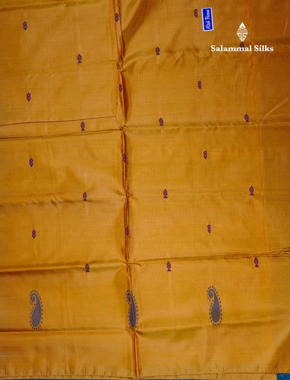 Pastel Blue Thread work Buttas Banana Pinth Saree (Vaazhainaar Pattu) With Contrast Mustard Yellow Blouse