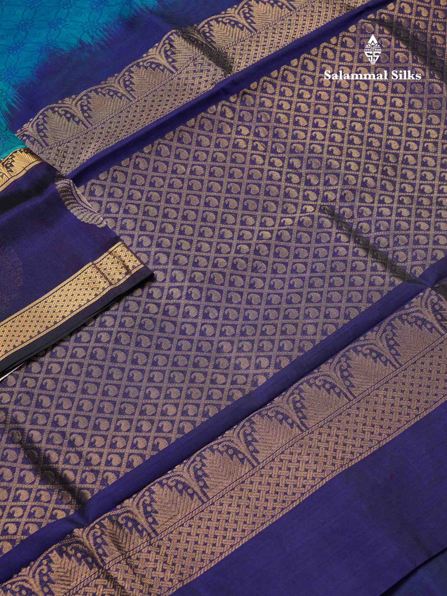 Beautiful Peacock Blue Emboss Design Handloom Pure Silk Cotton Saree With Navy Blue Traditiona Border