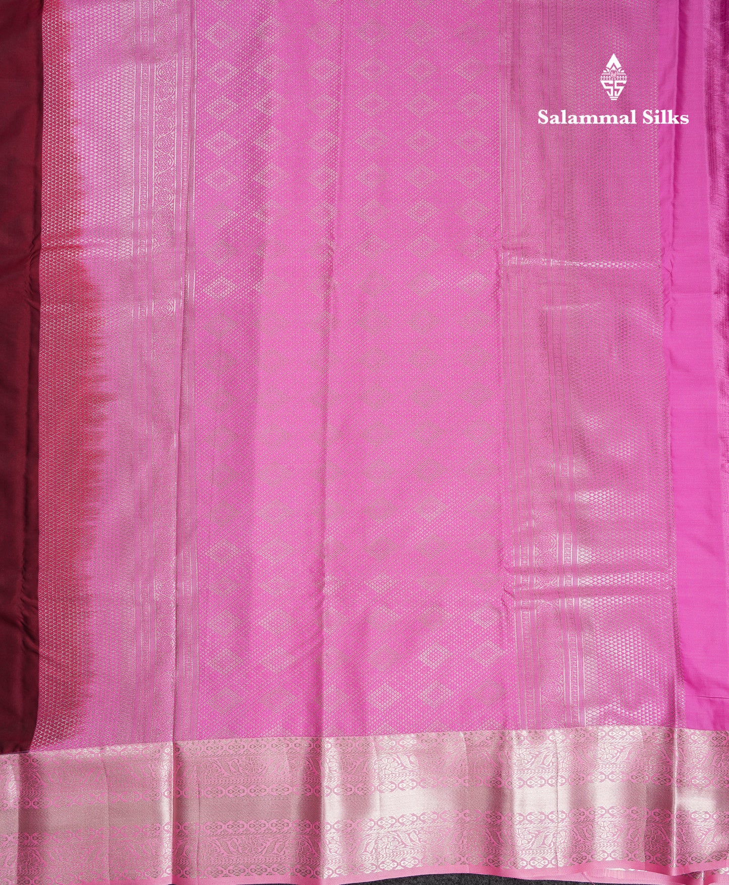 Beautiful Violet Semi Silk Saree With Contrast Baby Pink Traditional Border
