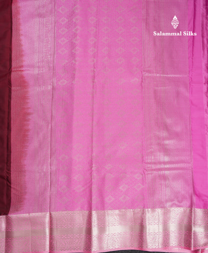 Beautiful Violet Semi Silk Saree With Contrast Baby Pink Traditional Border