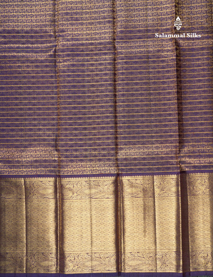 Baby Pink Traditional Gold Zari Checks And Silver Zari Buttas Pure KanjivaramSilk Saree With Long Navy Blue Equal Border