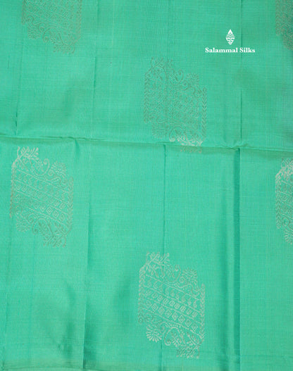 Kanjivaram Beautiful Saffire Green Pure Soft Silk Saree With Contrast Violet Blouse