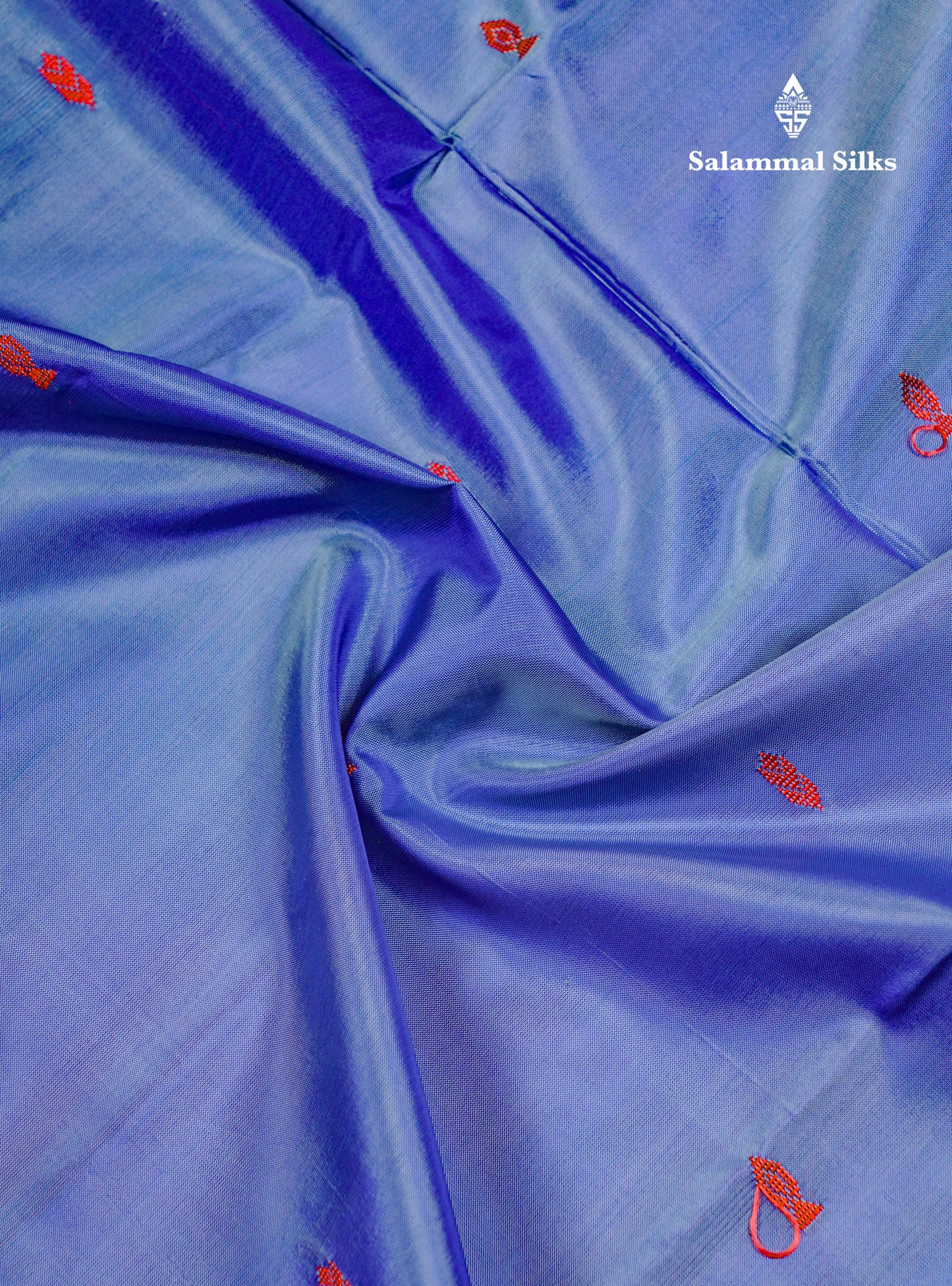 Pastel Blue Thread work Buttas Banana Pinth Saree (Vaazhainaar Pattu) With Contrast Mustard Yellow Blouse