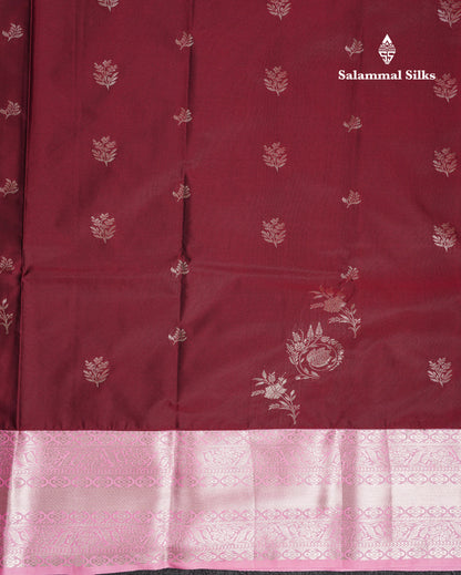 Beautiful Violet Semi Silk Saree With Contrast Baby Pink Traditional Border