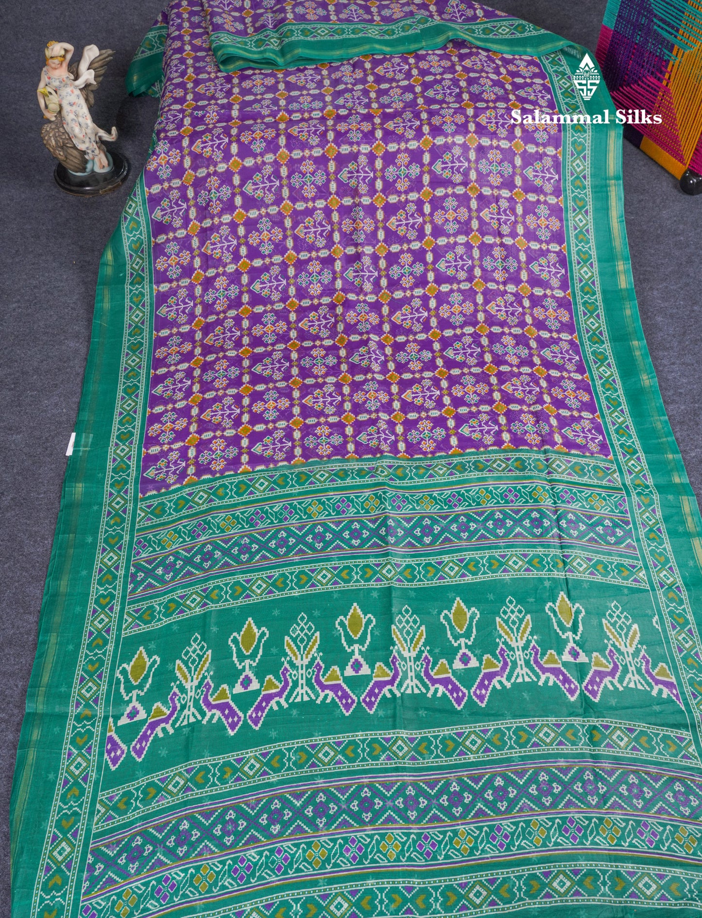 Beautiful Purple Mixed Cotton Saree With Contrast Saffire Green Blouse