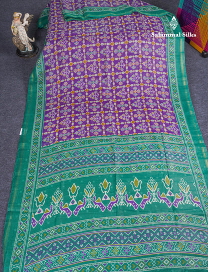 Beautiful Purple Mixed Cotton Saree With Contrast Saffire Green Blouse