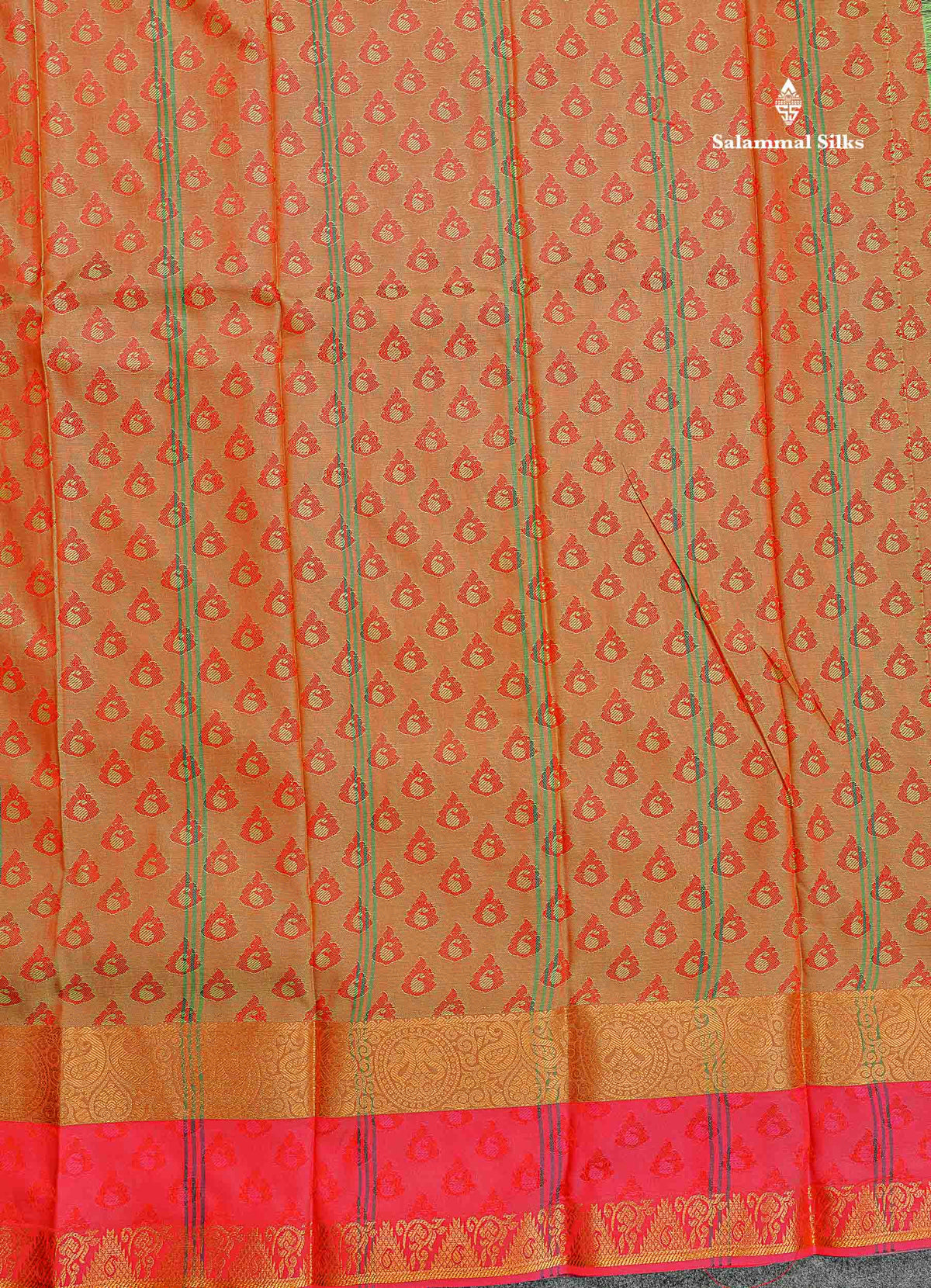 Semi Silk Saree - Green Colour Body With Contrast Tomato Red Blouse