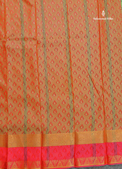 Semi Silk Saree - Green Colour Body With Contrast Tomato Red Blouse
