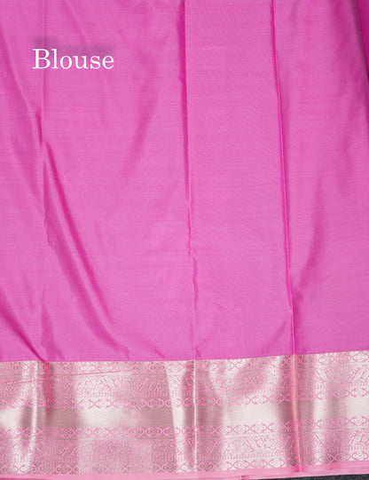 Beautiful Violet Semi Silk Saree With Contrast Baby Pink Traditional Border