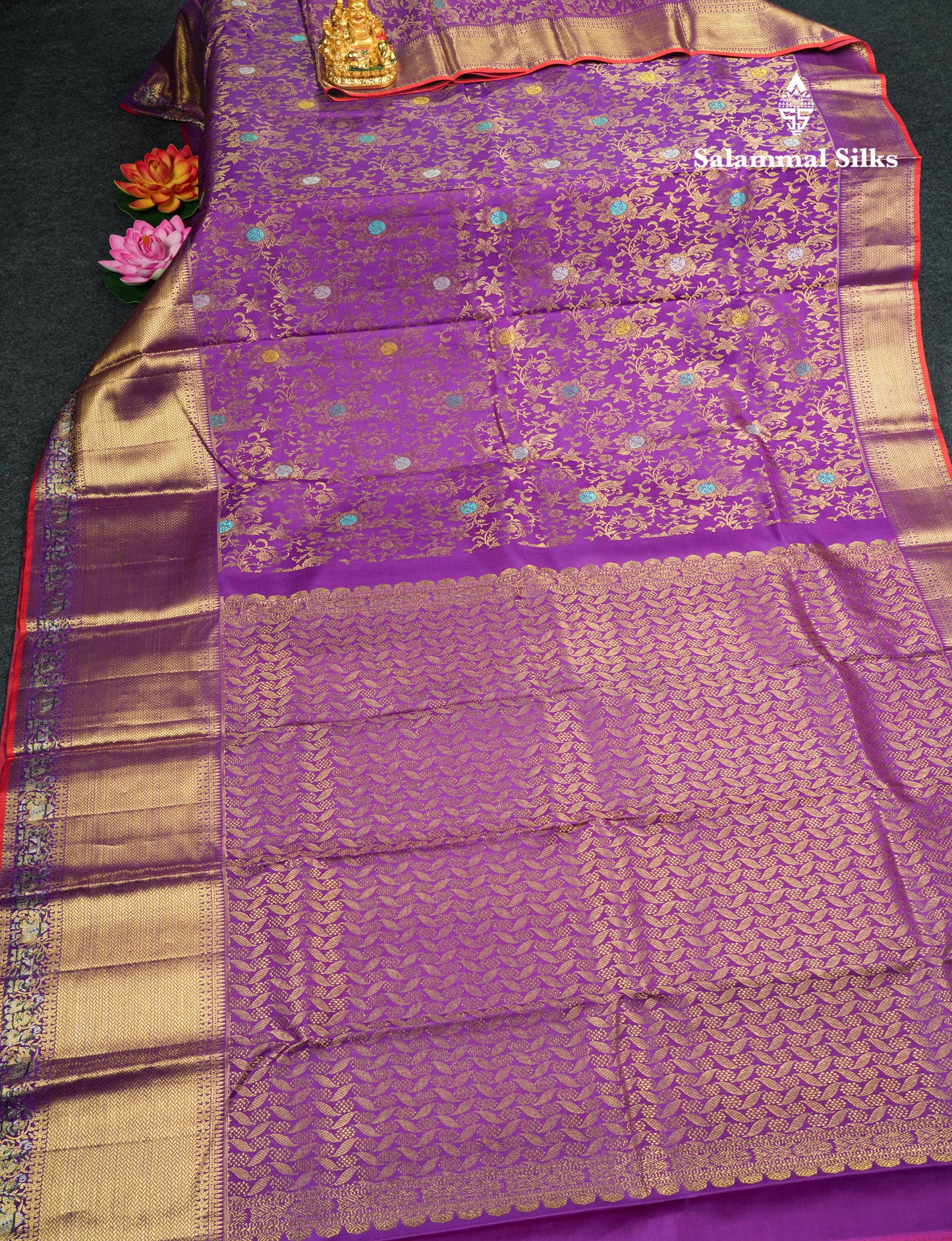 Violet Color Kanjivaram Pure Silk Saree with Contrast Blouse