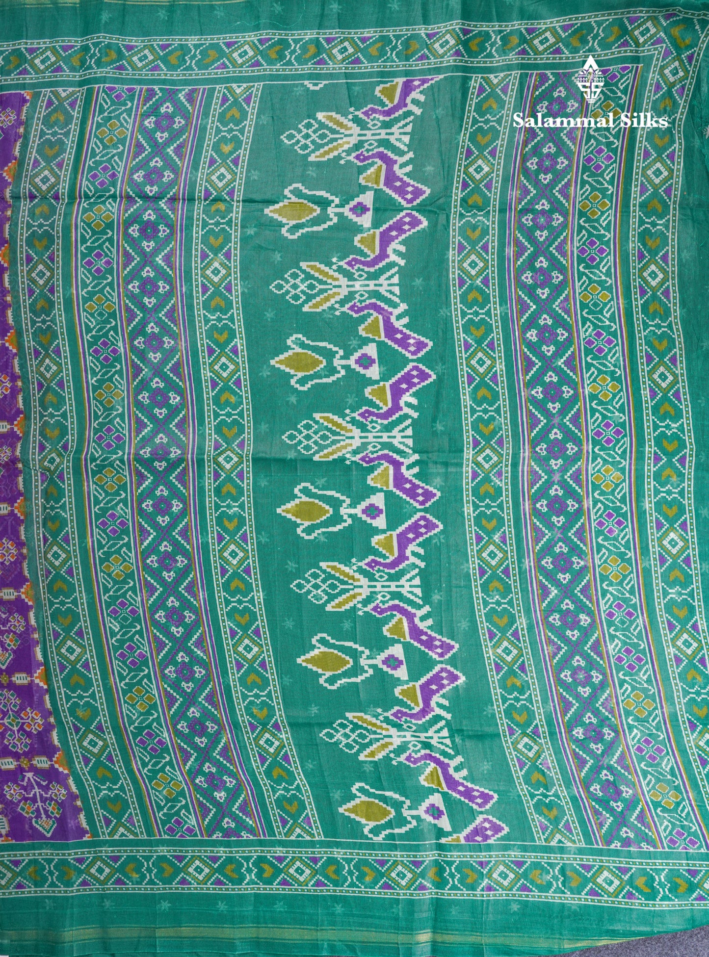 Beautiful Purple Mixed Cotton Saree With Contrast Saffire Green Blouse