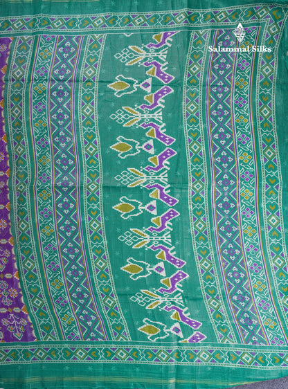 Beautiful Purple Mixed Cotton Saree With Contrast Saffire Green Blouse