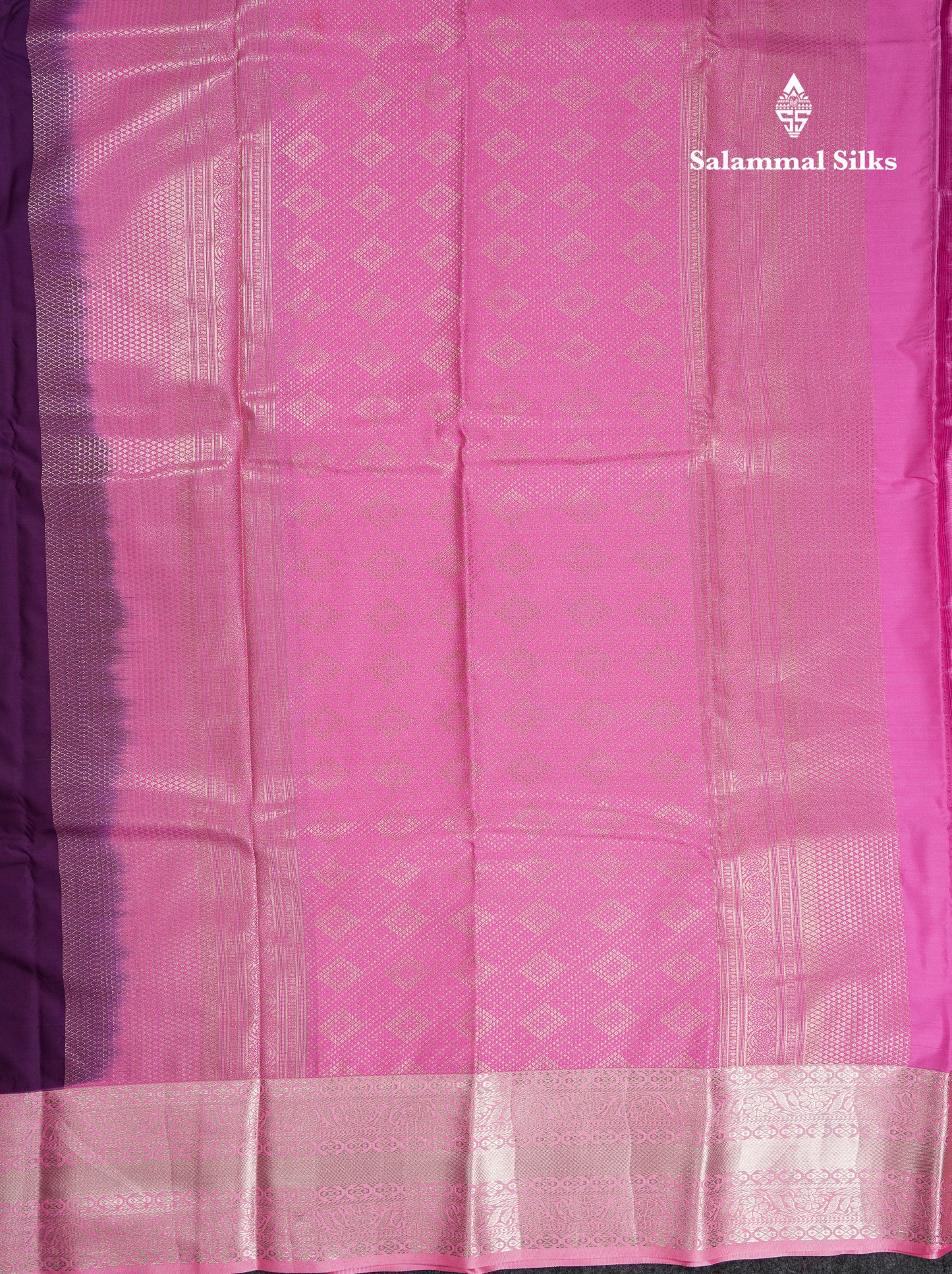 Beautiful Violet Semi Silk Saree With Contrast Baby Pink Traditional Border