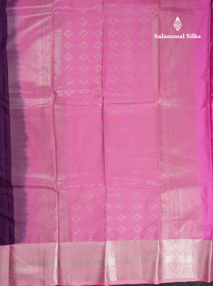 Beautiful Violet Semi Silk Saree With Contrast Baby Pink Traditional Border