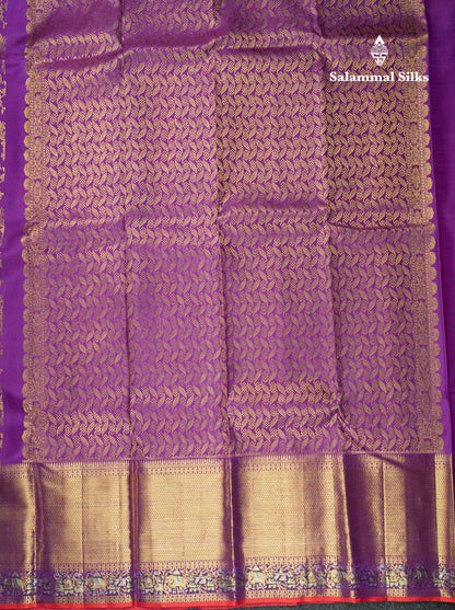 Violet Color Kanjivaram Pure Silk Saree with Contrast Blouse