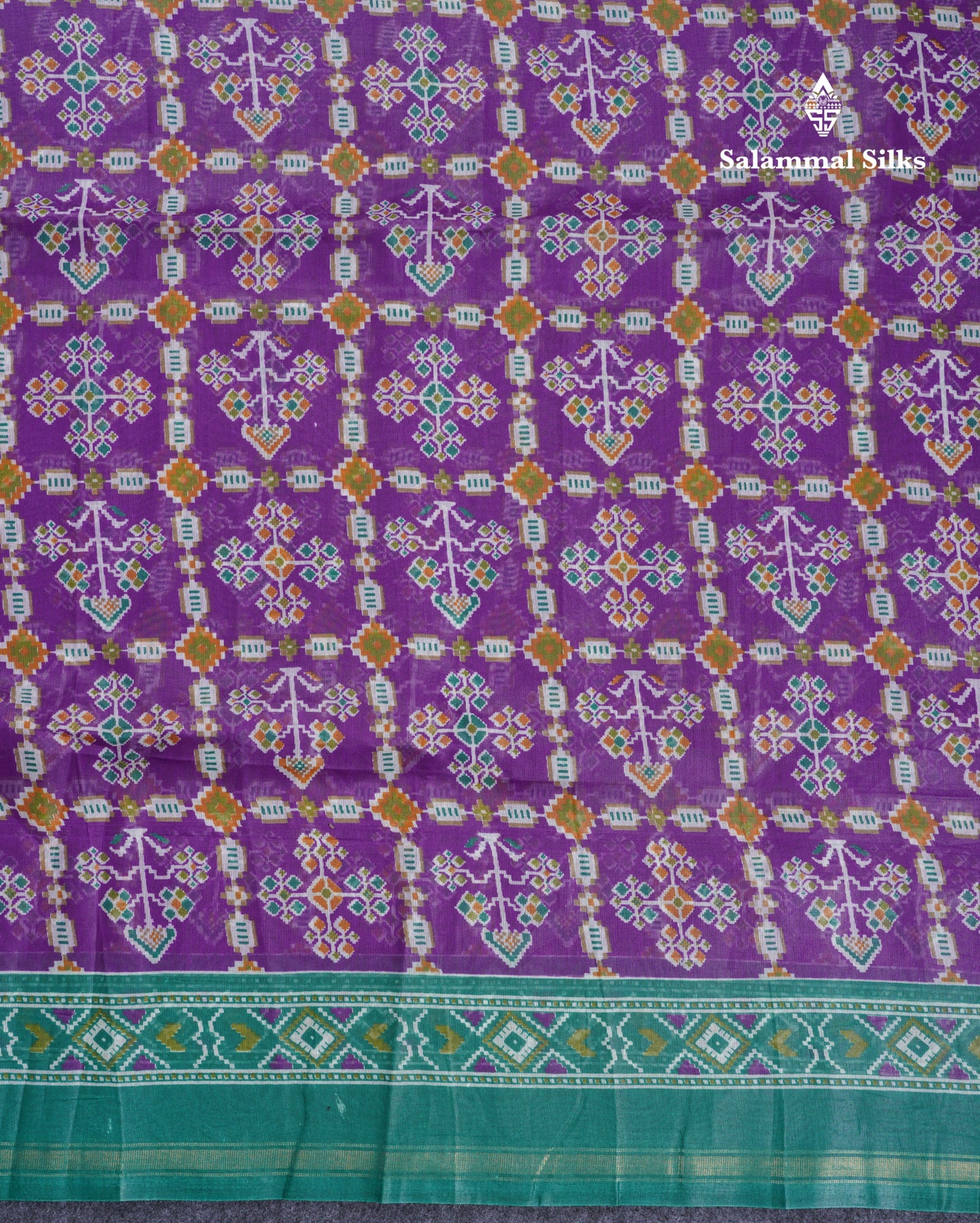 Beautiful Purple Mixed Cotton Saree With Contrast Saffire Green Blouse