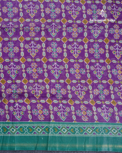Beautiful Purple Mixed Cotton Saree With Contrast Saffire Green Blouse